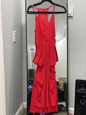 BCBGeneration Red One-Shoulder Draped Evening Dress